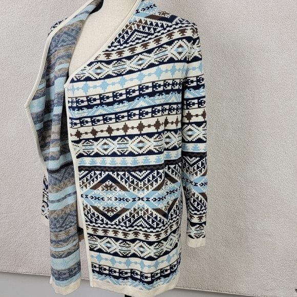 Lucky Brand Blue And Beige Southern Aztec Waterfall Drape Cardigan Sweater Sz M - Picture 4 of 11